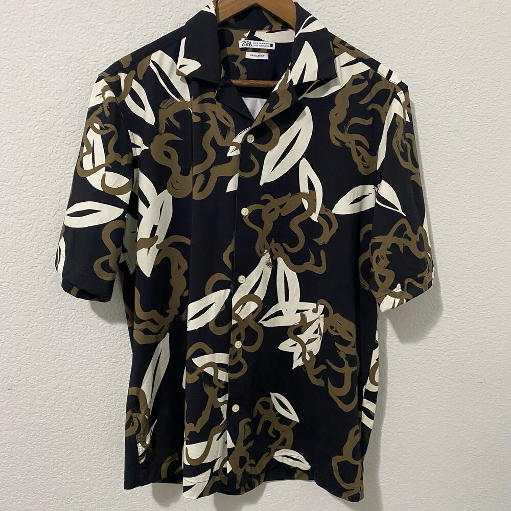 Zara Man Y2K Style Camp Shirt Mens Medium Abstract Tropical Button Up